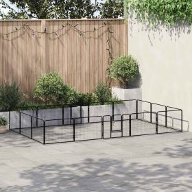 Dog Playpen Black Powder-coated steel (Color: Black)